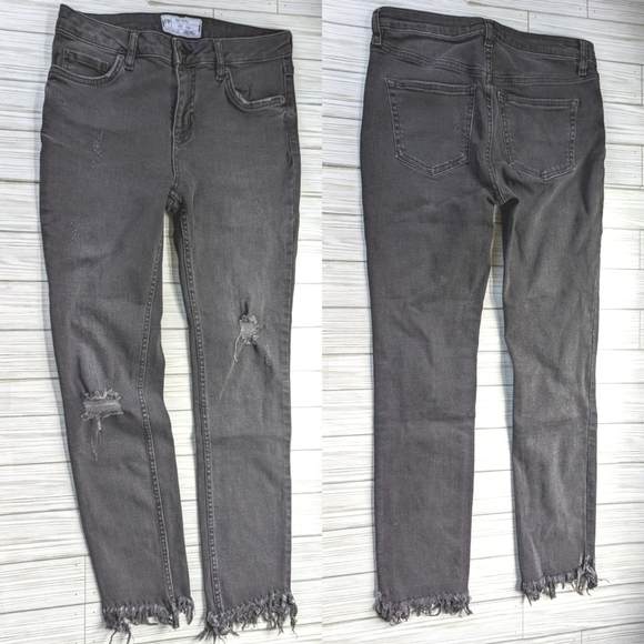 Free People Great Heights Fringe Cropped Skinny Jeans in Washed Black Size 26 - Picture 5 of 12